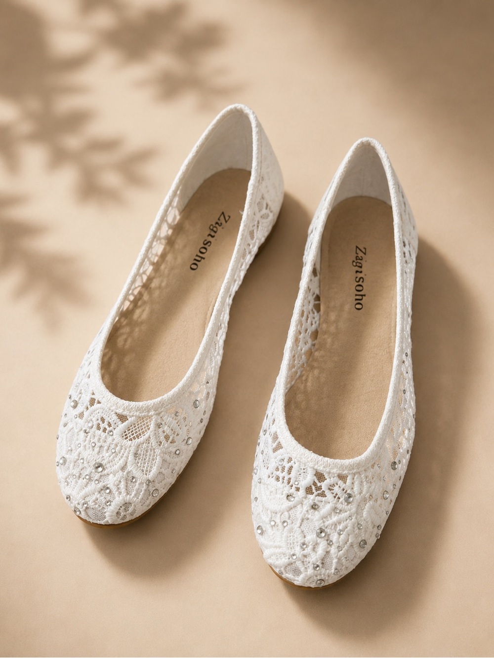 Zigi Soho White Crochet Rhinestone Ballet Flats Size 7 NWT